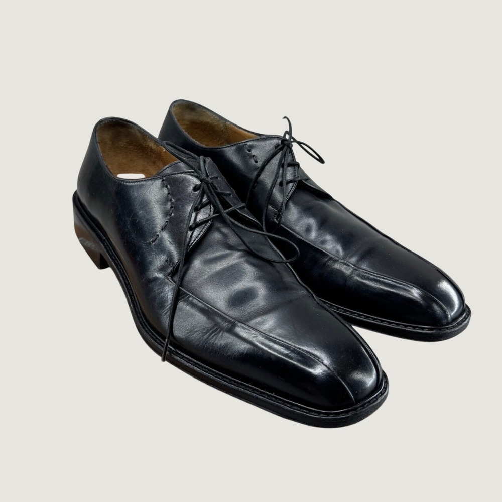 Salvatore Ferragamo Leather Oxfords 8 Black Square Toe Italian Luxury Dress Shoe